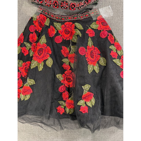 Embellished Jovani Beaded Crop Top & Floral Tulle Skirt Set Women's - Picture 15 of 16